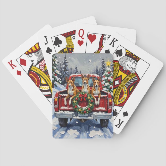 Jeu De Cartes Camionnette Rouge de Noël Basenji Fêtes (dos)