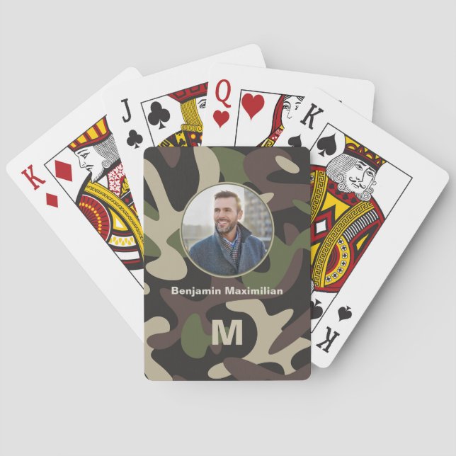 Jeu De Cartes Camouflage militaire Monogramme photo Personnalise (dos)