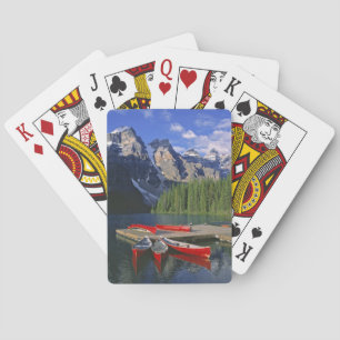 Jeu De Cartes Canada, Alberta, lac Moraine. Des canoës rouges at