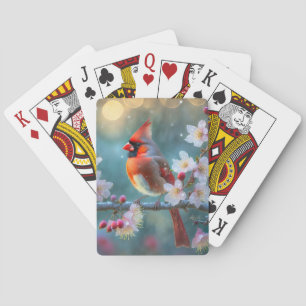 Jeu De Cartes Cardinal mâle au clair de lune Cerisiers en fleurs