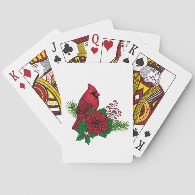 Jeu De Cartes Cardinaux rouges sur décoration de Noël (dos)
