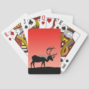 Jeu De Cartes Caribou au coucher du soleil - Art original de la 