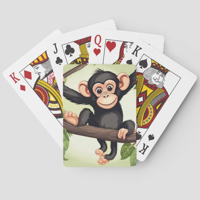 Jeu De Cartes Caricature de chimpanzé fou mignon (dos)