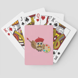 Jeu De Cartes Caricature de Chouette Peintre Cute