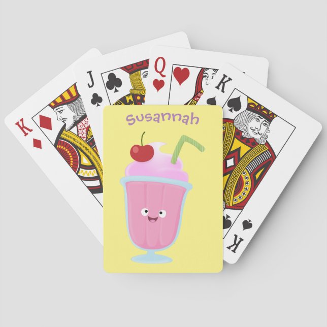 Jeu De Cartes Caricature de crème glacée de fraise mignonne (dos)