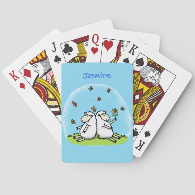 Jeu De Cartes Caricature de moutons mignons amis et papillons (dos)