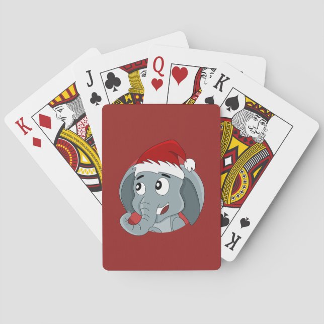 Jeu De Cartes Caricature de Noël avec un joli éléphant en train  (dos)