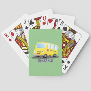 Jeu De Cartes Caricature du bus scolaire jaune joyeux