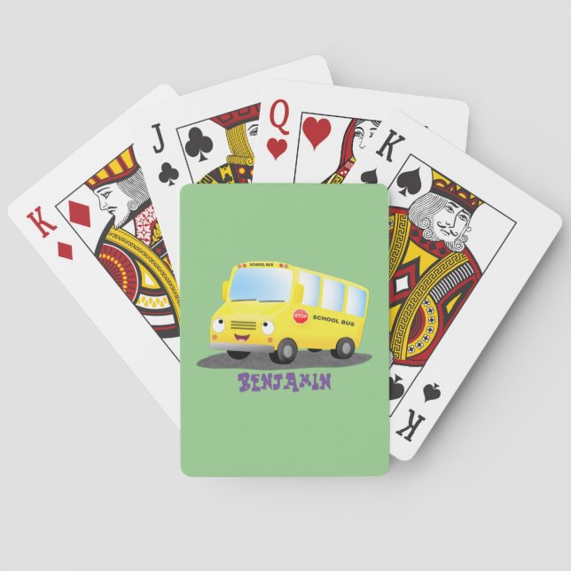 Jeu De Cartes Caricature du bus scolaire jaune joyeux (dos)