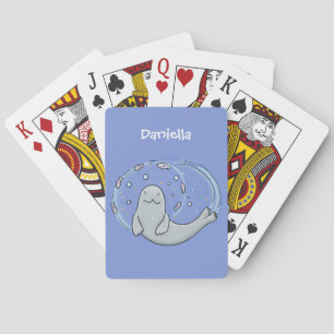 Jeu De Cartes Caricature joyeux de phoque et de poisson bleu
