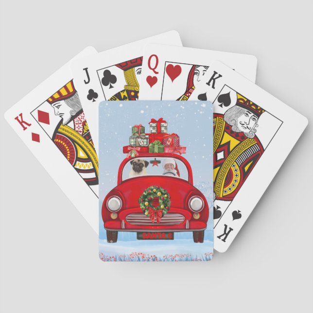 Jeu De Cartes Carlin Chien En Voiture Avec Le Père Noël (dos)