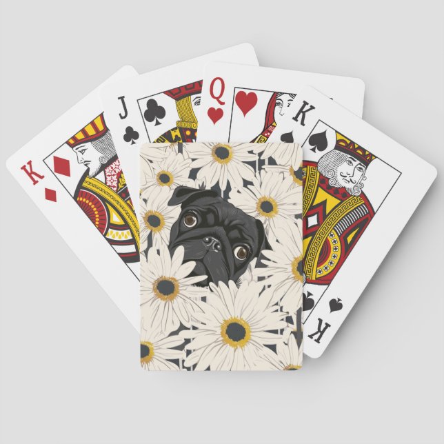 Jeu De Cartes Carlin noir avec Fleurs marguerites (dos)