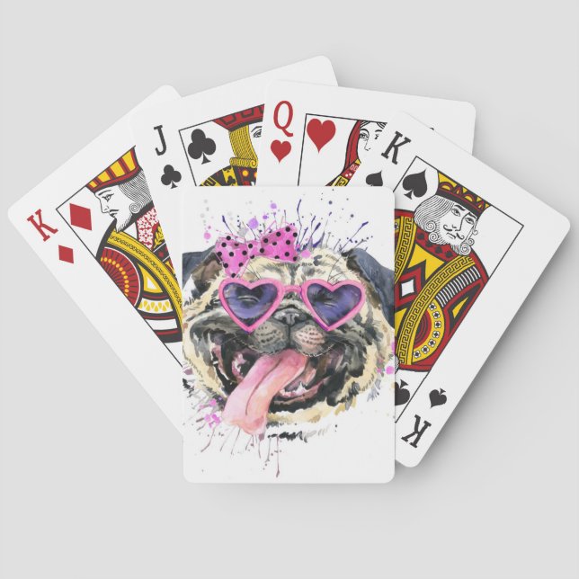 Jeu De Cartes Carlin rose mignon d'aquarelle (dos)