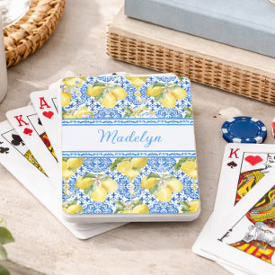 Jeu De Cartes Carreau bleu blanc Motif citron Méditerranée Nom