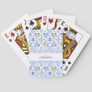 Jeu De Cartes Carreau bleu motif français de citron monogramme
