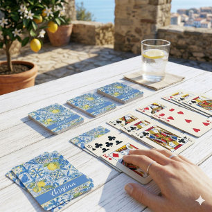 Jeu De Cartes Carreau bleu motif français de citron Provençal