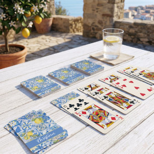 Jeu De Cartes Carreau bleu motif français de citron Provençal