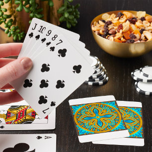 Jeu De Cartes Carreau marocain de style méditerranéen bleu et or