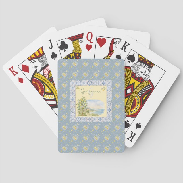 Jeu De Cartes Carreau Monogramme Riviera Côtière Motif Citron (dos)