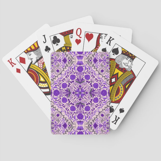 Jeu De Cartes Carreaux floraux en violet et coton bonbon rose (dos)
