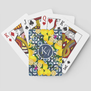 Jeu De Cartes Carreaux Méditerranéens au Citron Bleu Nuit Blanc
