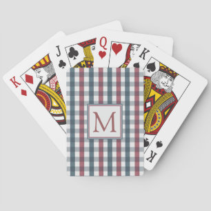 Jeu De Cartes Carreaux Rouge, Blanc et Bleu Monogramme