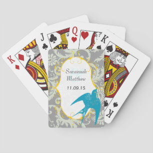 Jeu De Cartes Carte à jouer mariage Grey Damask Teal Sparrow