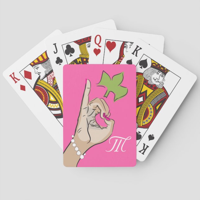 Jeu De Cartes Carte à jouer rose et vert girly monogramme (dos)