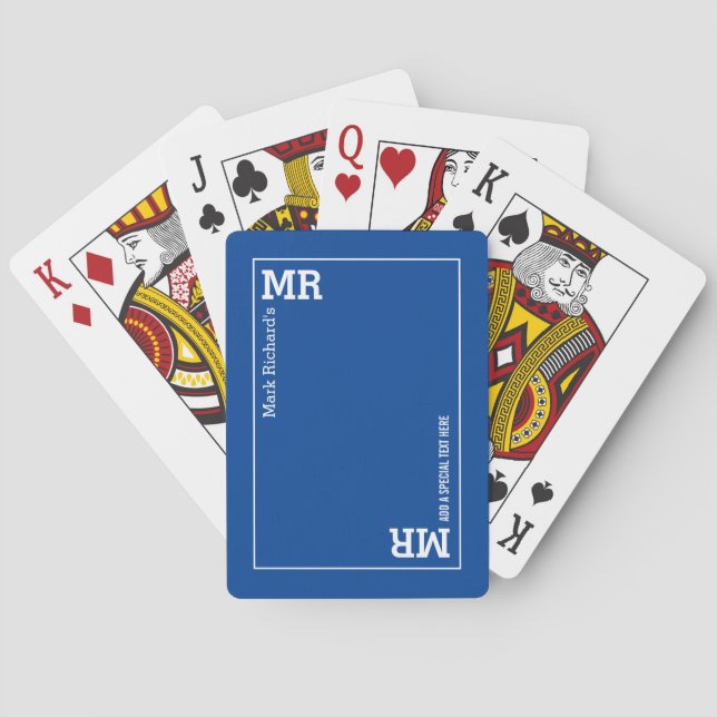 Jeu De Cartes carte à lecture monogrammée bleue avec nom (dos)
