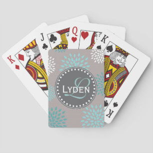 Jeu De Cartes Carte cadeau monogramme moderne gris bleu turquois