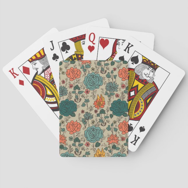 Jeu De Cartes Carte classique Motif à fleurs rétro (dos)