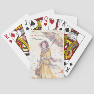 Jeu De Cartes Carte d'anniversaire Femme Élégante avec Parapluie