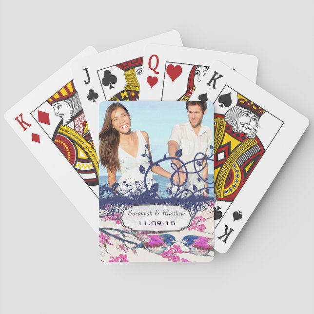 Jeu De Cartes Carte de jeu marine et Inséparable rose Mariage (dos)