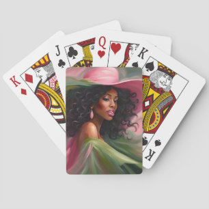 Jeu De Cartes Carte de jeu rose et verte afro-américaine