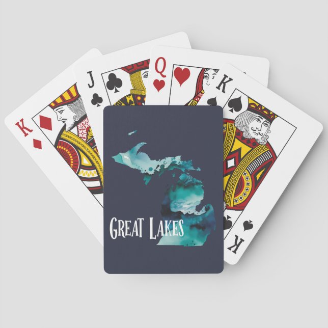 Jeu De Cartes Carte de l'État des Grands Lacs Michigan Aquarelle (dos)