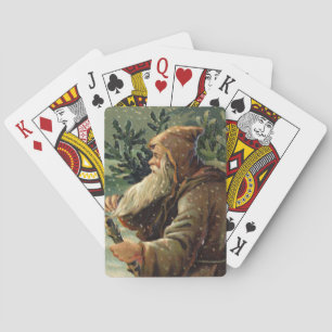 Jeu De Cartes Carte de Noël vintage, Père Noël et arbre