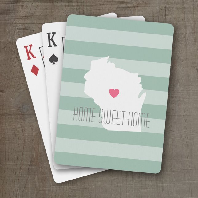 Jeu De Cartes Carte du Wisconsin Accueil Amour de l'état avec co (Personalized Playing Cards with a State Map, Movable Heart and Name)