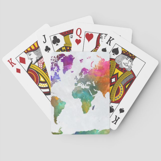 Jeu De Cartes Carte Mondiale En Aquarelle (dos)