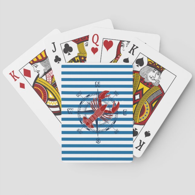 Jeu De Cartes Cartes bleues et blanches de boussole et de homard (dos)