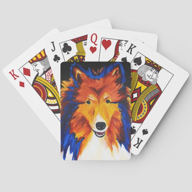 Jeu De Cartes Cartes de jeu abstraites de peinture de Sheltie (dos)
