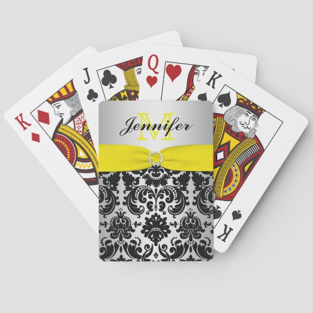 Jeu De Cartes Cartes de jeu argentées noires jaunes de damassé (dos)