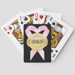 Jeu De Cartes Cartes de jeu Monogramme Élégantes au ruban rose -