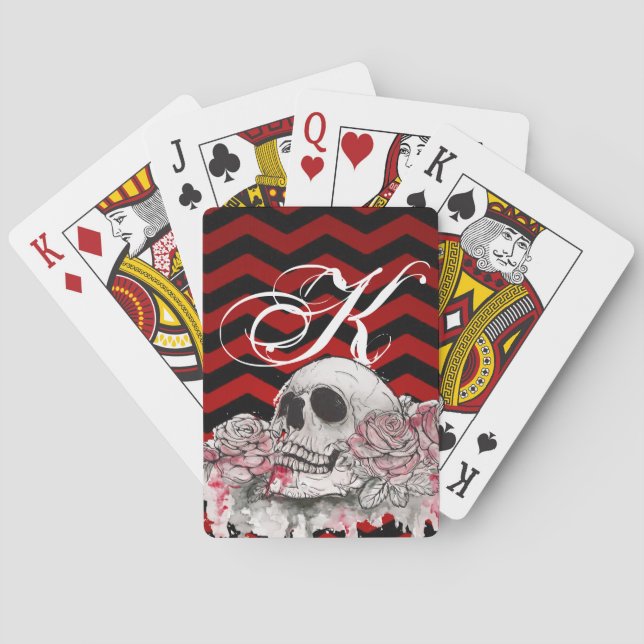 Jeu De Cartes Cartes de jeu personnalisées crâne Rose goth Chevr (dos)