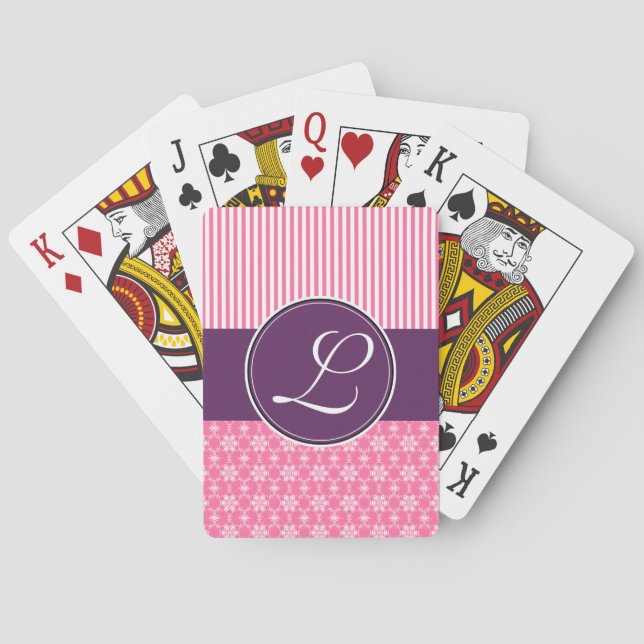 Jeu De Cartes Cartes, Monogramme personnalisé Motif rose violet (dos)