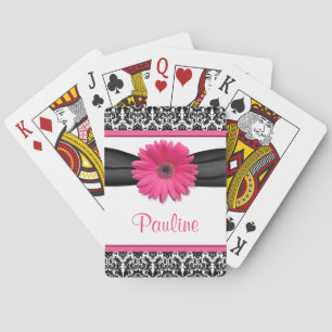 Jeu De Cartes Cartes personnalisées avec gerbera rose et damas n
