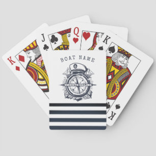 Jeu De Cartes Casquette nautique, Ancre, Roue Marine Bleu rayé