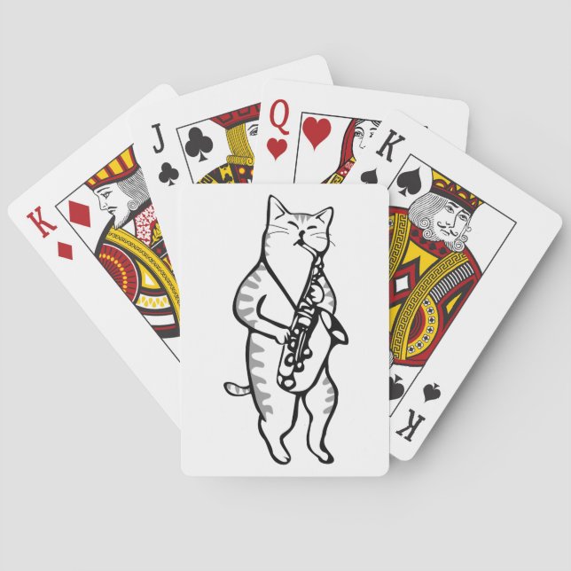 Jeu De Cartes Cat Saxophone Player Musicien Jazz Rock Funny Cute (dos)