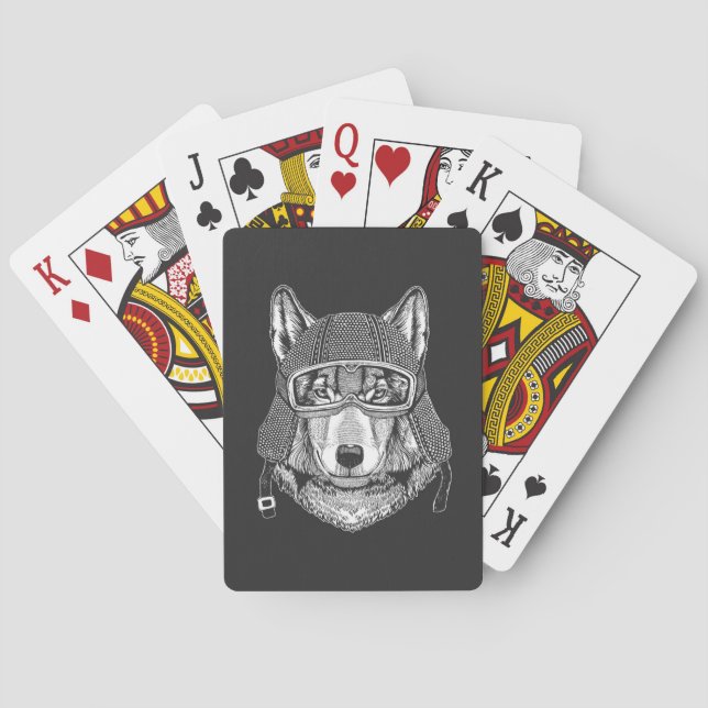 Jeu De Cartes Cavalier de moto de chien de loup (dos)