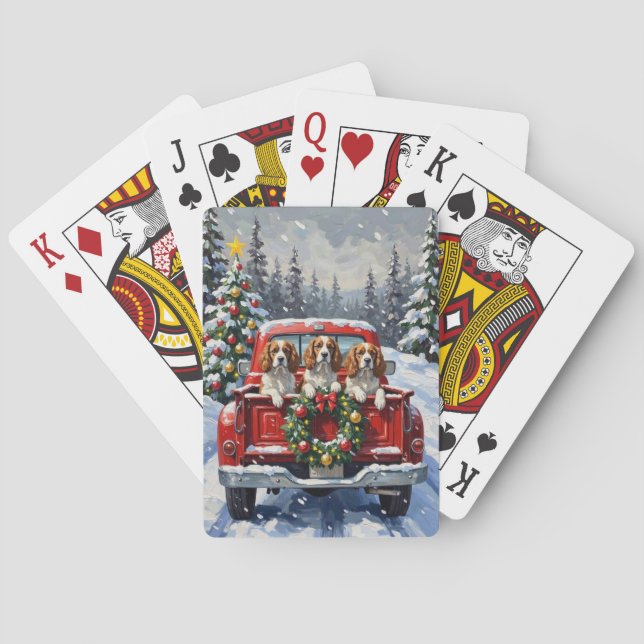 Jeu De Cartes Cavalier King Charles Spaniel Noël Camion Rouge (dos)