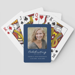 Jeu De Cartes Célébration de la vie Photo Mémorial Keepsaké bleu
